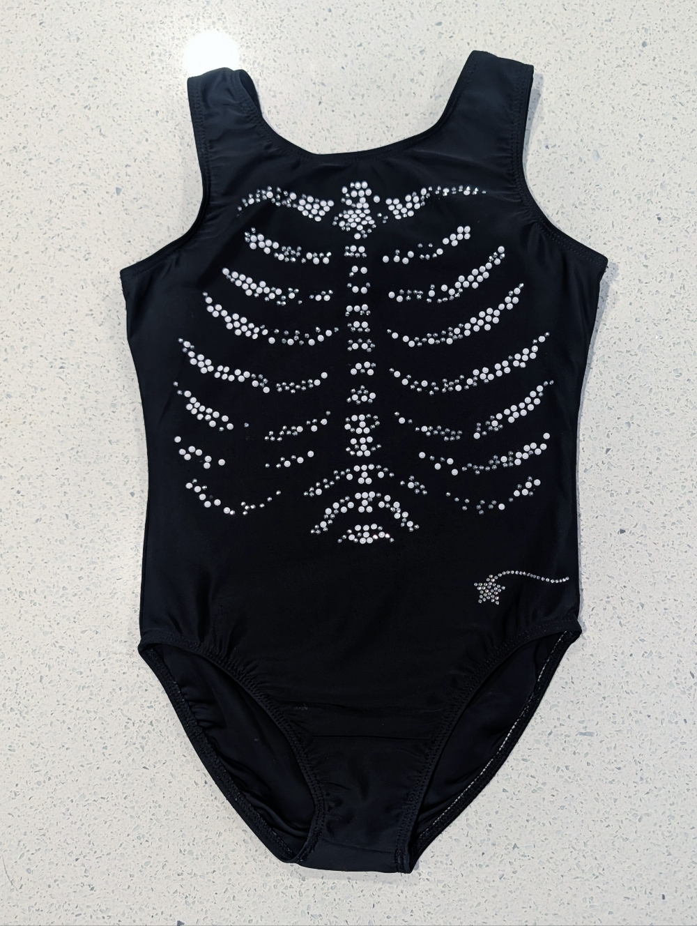 HALLOWEEN Destira Gymnastics Dance Leotard Large SPOOKY SKELETON Rib Cage SCARY!
